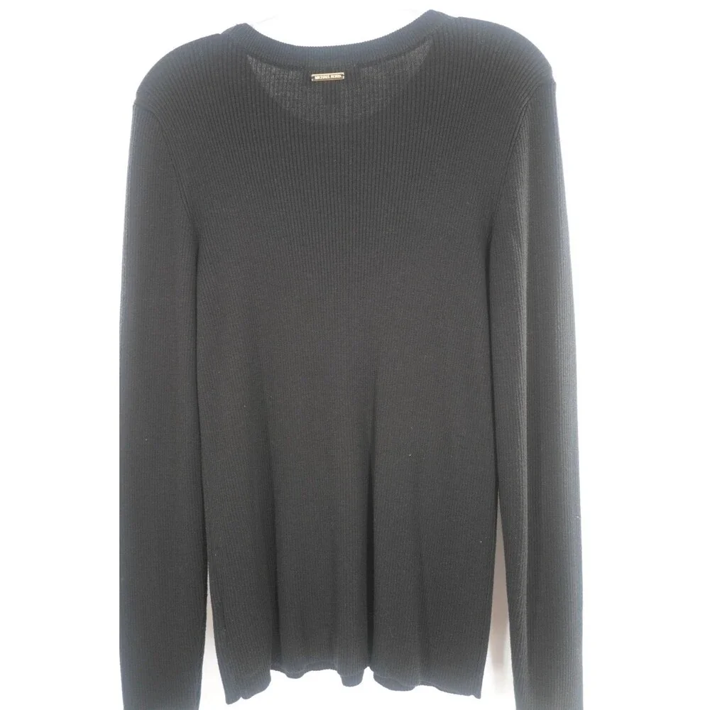 Michael Kors Black Ribbed Knit Sweater w/ Pearlized Buttons Long Sleeve Size XL